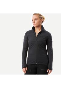 SIMOND - Bluza trekkingowa damska Forclaz MT900 merino. Kolor: czarny. Materiał: wełna, włókno, elastan, tkanina, materiał, poliamid. Sport: turystyka piesza