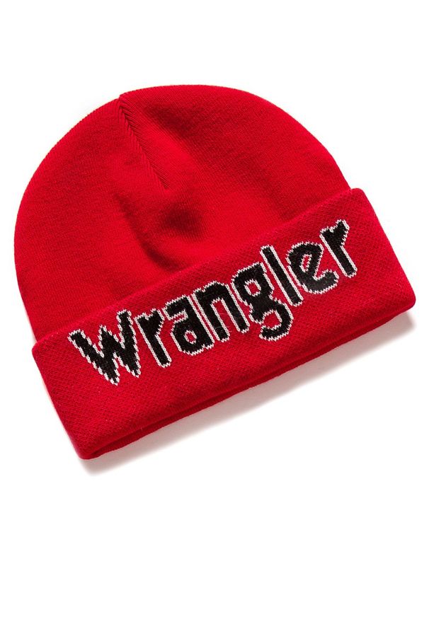 Wrangler - MĘSKA CZAPKA ZIMOWA WRANGLER KABEL BEANIE SALSA RED W0M39UHWN. Kolor: czerwony. Wzór: nadruk. Sezon: zima