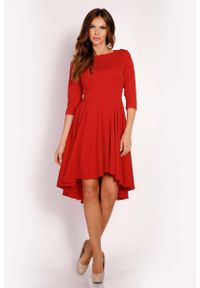 Lou-Lou - Czerwona Sukienka z Szerokim Asymetrycznym Dołem. Kolor: czerwony. Materiał: elastan, poliester, wiskoza. Typ sukienki: asymetryczne #1