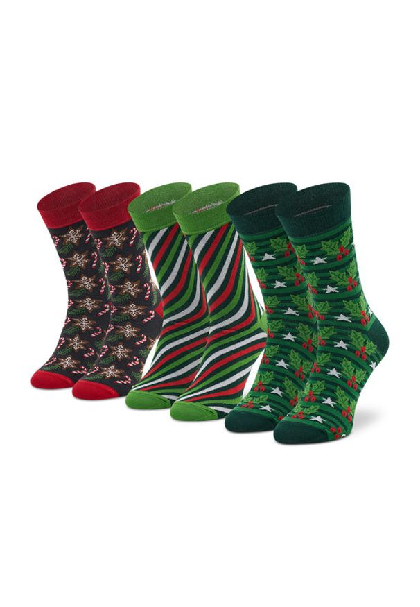 Rainbow Socks Zestaw 3 par wysokich skarpet unisex Xmas Socks Box Stripes Pak 3 Zielony. Kolor: zielony. Materiał: materiał