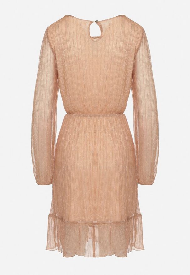 Born2be - Szampańska Sukienka z Wiskozy Ozdobiona Metaliczną Nicią Meliorea. Kolor: złoty. Materiał: wiskoza. Wzór: aplikacja. Styl: elegancki, klasyczny