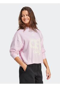 Adidas - adidas Bluza French Terry Print IS4299 Różowy Loose Fit. Kolor: różowy. Materiał: bawełna. Wzór: nadruk