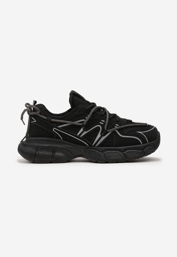 Renee - Czarne Sneakersy z Siateczką na Podeszwie z Wycięciami i Ozdobnym Wiązaniem Dorila. Wysokość cholewki: przed kostkę. Zapięcie: sznurówki. Kolor: czarny. Szerokość cholewki: normalna