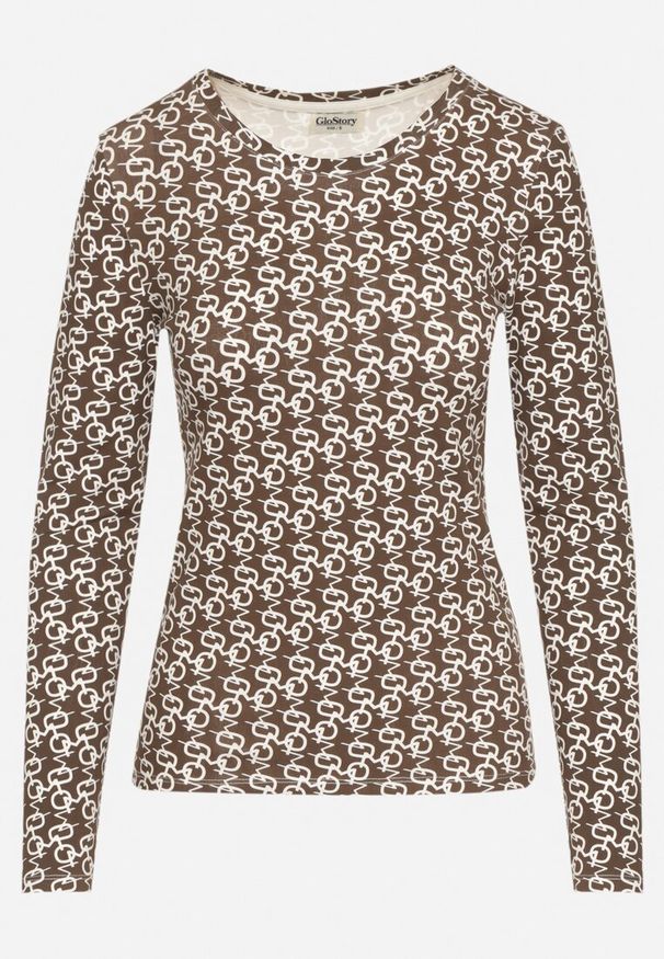 Born2be - Biało-Brązowa Bawełniana Bluzka z Literowym Nadrukiem Jasotila. Okazja: na co dzień, na spotkanie biznesowe. Kolor: biały. Materiał: bawełna. Wzór: nadruk. Styl: casual, biznesowy, elegancki, klasyczny