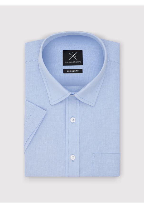 Pako Lorente - PAKO LORENTE - Lniana niebieska koszula z krótkim rękawem. Kolor: niebieski, biały. Materiał: len. Długość rękawa: krótki rękaw. Długość: krótkie. Wzór: gładki. Sezon: wiosna