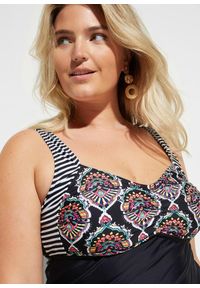 bonprix - Długie tankini (2 części) z figami bikini highwaist. Kolor: czarny. Długość rękawa: na ramiączkach. Długość: długie. Wzór: nadruk #2