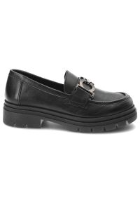 Czarne Mokasyny Nessi Skórzane Obuwie Damskie. Kolor: czarny. Materiał: skóra. Styl: klasyczny, elegancki