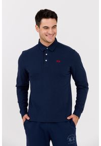 La Martina - LA MARTINA Granatowy męski longsleeve polo HEAVY JERSEY. Typ kołnierza: polo. Kolor: czarny. Materiał: jersey. Długość rękawa: długi rękaw #1