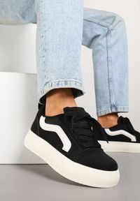 Renee - Czarne Sneakersy Kultowe Tenisówki na Grubej Podeszwie Nurisora. Okazja: na co dzień. Nosek buta: okrągły. Kolor: czarny. Materiał: jeans. Szerokość cholewki: normalna #3