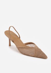 Born2be - Ciemnobeżowe Szpilki VICES z Siateczkową Cholewką Idahpeia. Nosek buta: otwarty. Kolor: beżowy. Materiał: skóra, materiał. Szerokość cholewki: normalna. Sezon: lato. Obcas: na szpilce. Styl: klasyczny. Wysokość obcasa: średni #2