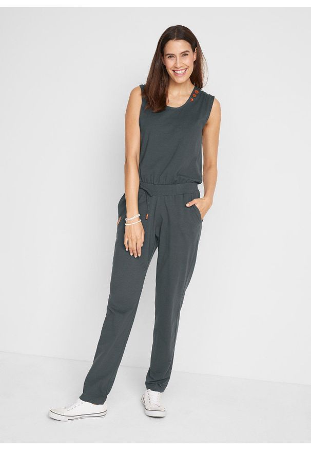 bonprix - Kombinezon z dżerseju, z mieszanki bawełny. Kolor: szary. Materiał: jersey, bawełna