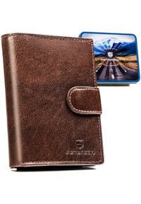 Klasyczny, skórzany portfel męski w brązowym kolorze zamykany zatrzaskiem - Peterson. Kolor: brązowy. Materiał: skóra #1