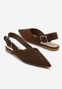 Renee - Brązowe Sandały Vices Typu Slingback z Wkładką ze Skóry Naturalnej Rallora. Okazja: na co dzień, na spacer. Zapięcie: sprzączka. Kolor: brązowy. Materiał: skóra. Wzór: nadruk. Obcas: na obcasie. Styl: elegancki, casual. Wysokość obcasa: średni #5