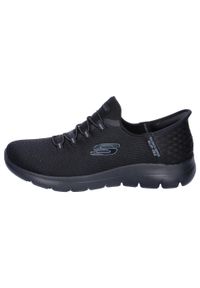skechers - Buty do chodzenia damskie Skechers Slips-ins. Kolor: niebieski, czarny, wielokolorowy. Materiał: syntetyk, materiał. Szerokość cholewki: normalna. Model: Skechers Sport. Sport: turystyka piesza