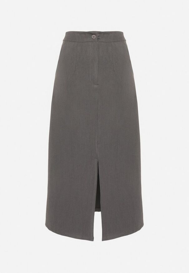 Born2be - Szara Ołówkowa Spódnica z Wiskozą i Wysokim Stanem Ozdobiona Rozcięciem Semariel. Okazja: na spotkanie biznesowe. Stan: podwyższony. Kolor: szary. Materiał: wiskoza. Wzór: aplikacja. Styl: elegancki, biznesowy, wizytowy