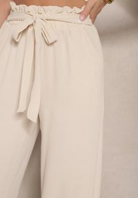 Renee - Beżowe Spodnie z Wiskozą o Szerokim Kroju High Waist z Wiązaniem Ivelwia. Stan: podwyższony. Kolor: beżowy. Materiał: wiskoza. Sezon: lato #5