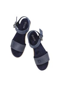 Big-Star - Granatowe Sandały Big Star Wygodne Buty Damskie. Okazja: na co dzień, na spacer. Zapięcie: pasek. Kolor: niebieski. Materiał: materiał, skóra ekologiczna. Szerokość cholewki: normalna. Wzór: paski. Sezon: lato. Styl: boho, sportowy, casual #5