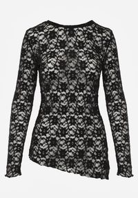 Renee - Czarna Bluzka z Koronki o Asymetrycznym Kroju Kortesta. Kolor: czarny. Materiał: koronka. Wzór: koronka #2