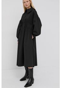 Birgitte Herskind Sukienka bawełniana Freja kolor czarny midi rozkloszowana. Kolor: czarny. Materiał: bawełna. Typ sukienki: rozkloszowane. Długość: midi #6