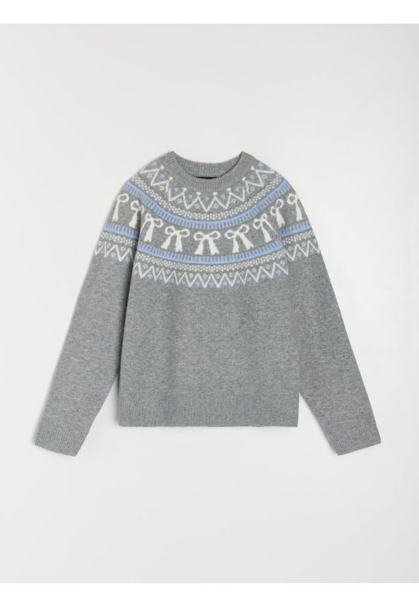 Sinsay - Sweter z motywem świątecznym z domieszką wełny - szary. Kolor: szary. Materiał: wełna. Styl: wizytowy