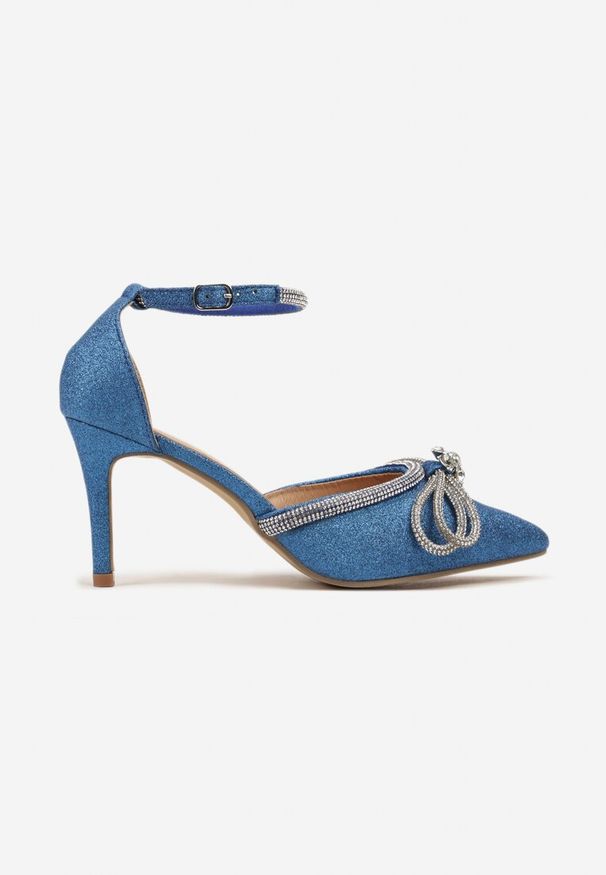 Born2be - Niebieskie Eleganckie Szpilki z Kokardą z Cyrkonii Lelomia. Zapięcie: sprzączka. Kolor: niebieski. Obcas: na szpilce. Styl: elegancki