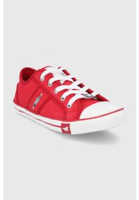 Mustang tenisówki damskie kolor czerwony. Nosek buta: okrągły. Zapięcie: sznurówki. Kolor: czerwony. Materiał: guma