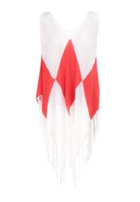 Born2be - Biało-Czerwona Tunika Nyssaia. Okazja: na plażę. Kolor: biały. Długość rękawa: bez rękawów. Wzór: kolorowy, aplikacja, ażurowy #3