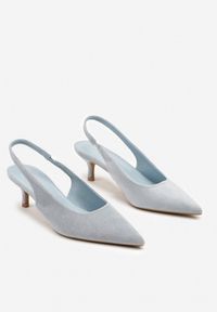 Renee - Niebieskie Czółenka Slingback na Obcasie Kaczuszka z Noskiem w Szpic Tulabis. Okazja: na co dzień. Zapięcie: pasek. Kolor: niebieski. Materiał: jeans. Obcas: na obcasie. Styl: casual, elegancki. Wysokość obcasa: średni #6