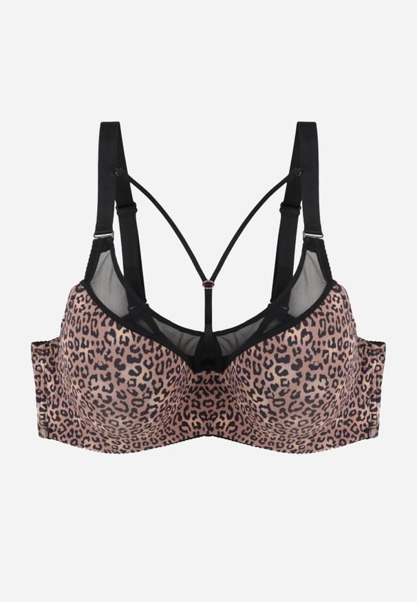 Renee - Ciemnobrązowy Biustonosz z Siateczkową Wstawką i Ozdobnymi Paskami przy Dekolcie Sabesa. Kolor: brązowy