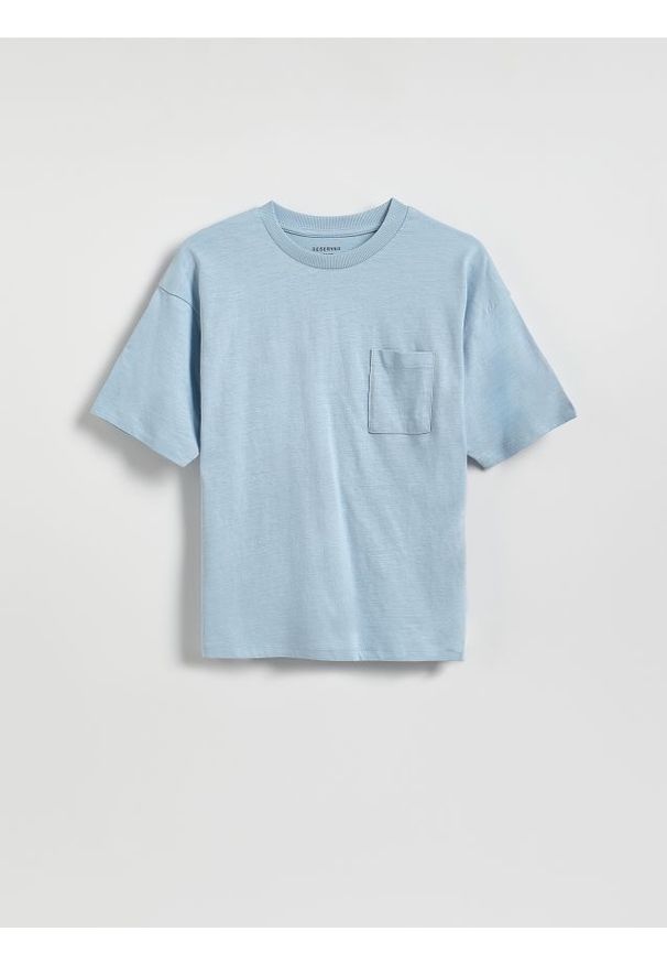Reserved - Bawełniany t-shirt - niebieski. Kolor: niebieski. Materiał: bawełna