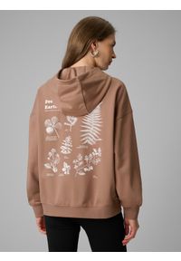 4f - 4F Bluza dresowa loose z kapturem damska - beżowa XS. Okazja: na co dzień. Typ kołnierza: kaptur. Kolor: beżowy. Materiał: dresówka. Styl: casual #2
