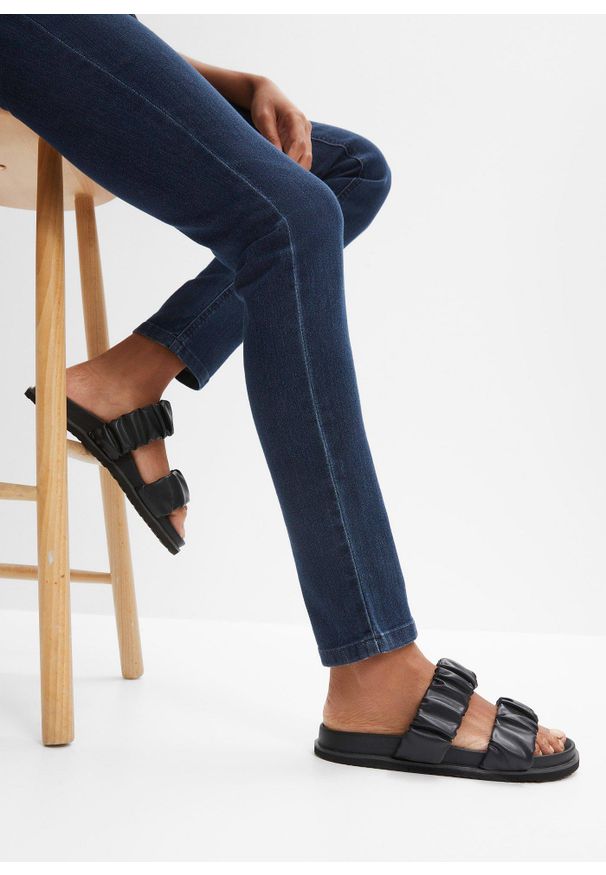 bonprix - Dżinsy Skinny mid waist, z wygodnym paskiem. Kolor: niebieski