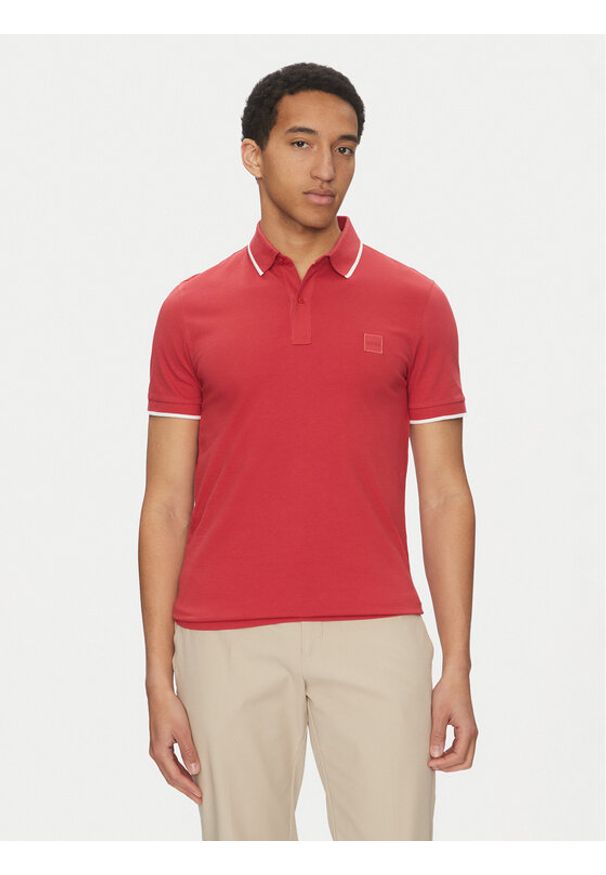 BOSS Polo Passertip 50507699 Czerwony Slim Fit. Typ kołnierza: polo. Kolor: czerwony. Materiał: bawełna