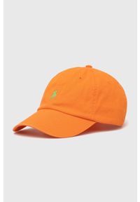 Polo Ralph Lauren czapka z daszkiem bawełniana kolor pomarańczowy z aplikacją. Kolor: pomarańczowy. Materiał: bawełna. Wzór: aplikacja