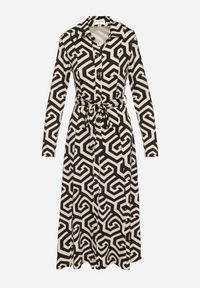 Born2be - Czarna Koszulowa Sukienka z Wiskozą Paskiem i Geometrycznym Motywem Erislevia. Okazja: na spacer, na co dzień. Typ kołnierza: dekolt w kształcie V. Kolor: czarny. Materiał: wiskoza. Długość rękawa: długi rękaw. Wzór: geometria. Typ sukienki: koszulowe. Styl: klasyczny, casual, elegancki #6