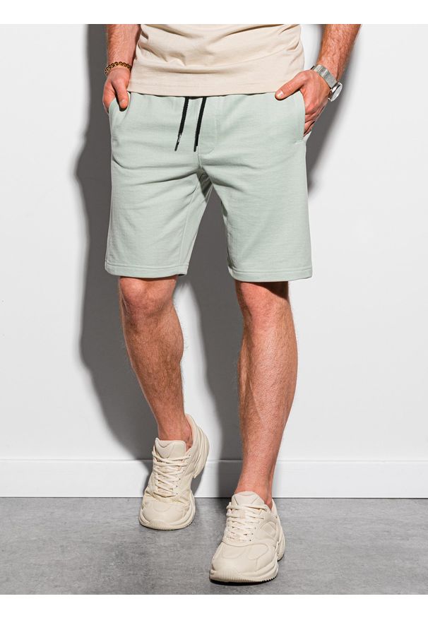 Ombre Clothing - Krótkie spodenki męskie dresowe W291 - miętowe - XXL. Kolor: miętowy. Materiał: dresówka. Długość: krótkie. Styl: klasyczny