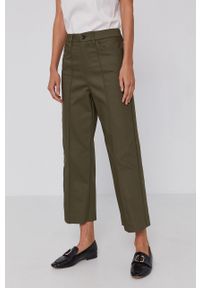 Mos Mosh Spodnie damskie kolor zielony proste high waist. Stan: podwyższony. Kolor: zielony. Materiał: materiał #1