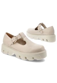 Beżowe Półbuty Armodo Stylowe Obuwie Damskie. Zapięcie: klamry. Kolor: beżowy. Materiał: skóra, jeans. Styl: elegancki #6