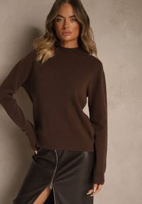 Renee - Brązowy Gładki Sweter z Półgolfem z Dzianiny z Wełną i Wiskozą Zaiara. Okazja: na co dzień. Kolor: brązowy. Materiał: wiskoza, dzianina, wełna. Długość rękawa: długi rękaw. Długość: długie. Wzór: gładki. Styl: casual, klasyczny #7