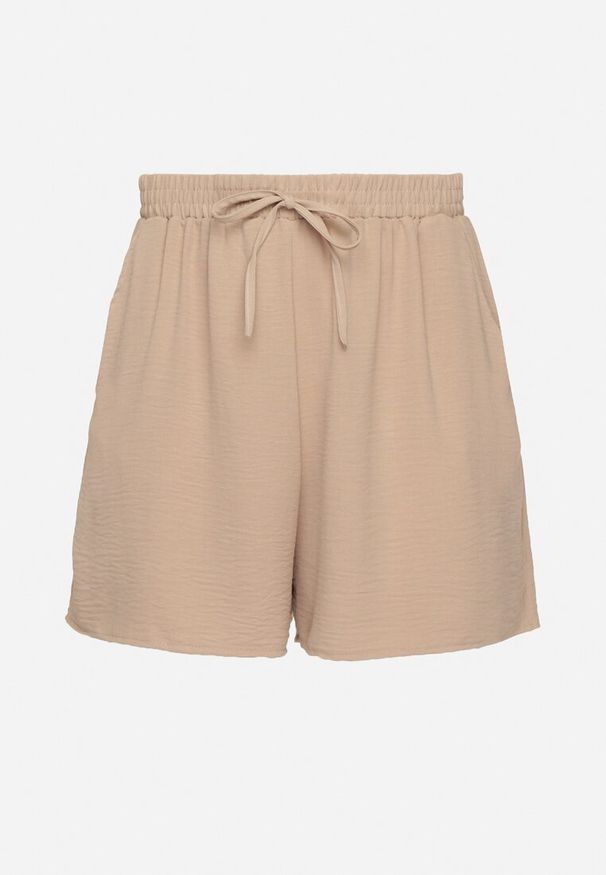 Born2be - Beżowe Szorty z Wysokim Stanem i Gumką w Pasie Mevaraia. Stan: podwyższony. Kolekcja: plus size. Kolor: beżowy. Sezon: lato. Styl: klasyczny
