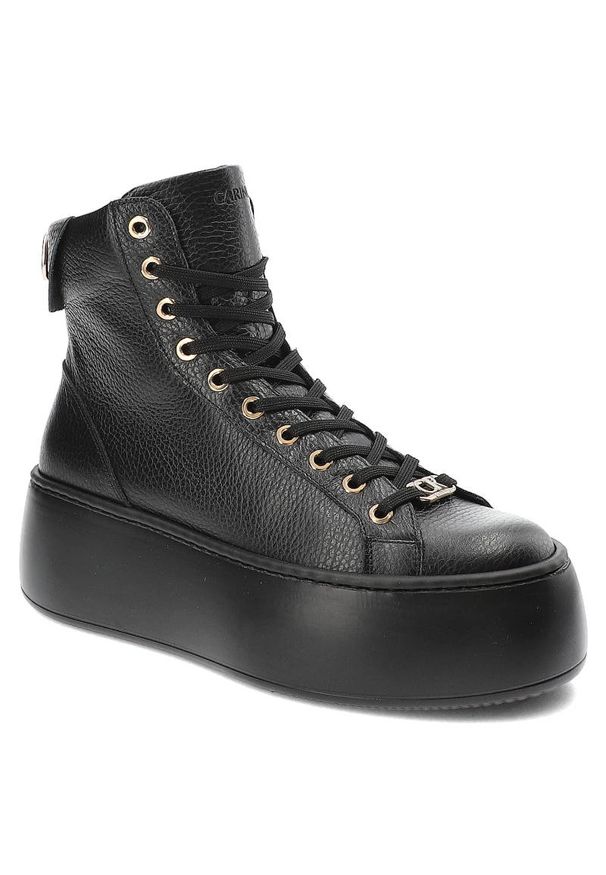 Czarne Sneakersy Carinii Damskie Stylowe Obuwie. Okazja: na co dzień. Kolor: czarny. Materiał: skóra. Szerokość cholewki: normalna. Obcas: na platformie. Styl: elegancki