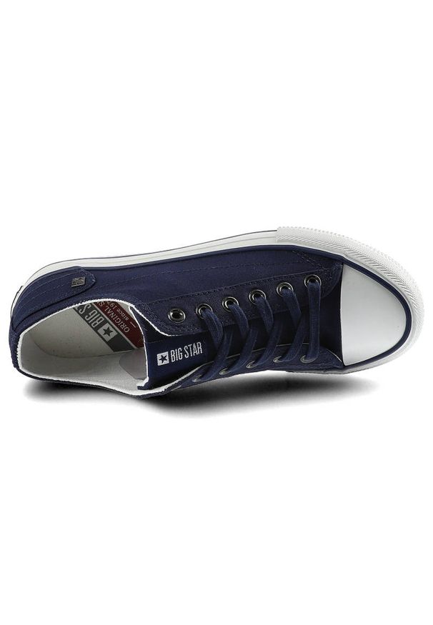 Big-Star - Granatowe Trampki Big Star Damskie Modne Obuwie. Okazja: na spacer, do pracy, na co dzień. Zapięcie: pasek. Kolor: niebieski. Materiał: materiał, guma, jeans. Szerokość cholewki: normalna. Styl: casual, klasyczny, sportowy