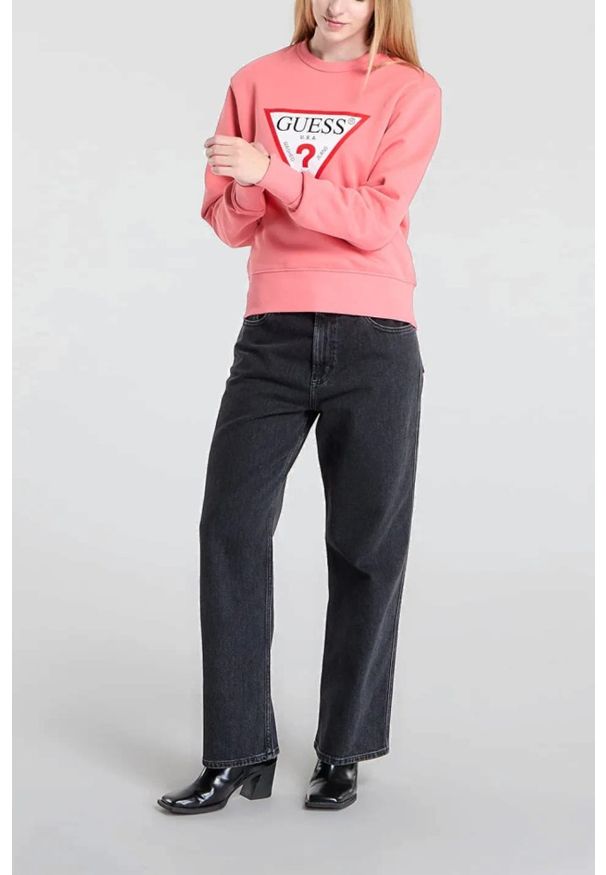 Guess - GUESS Różowa bluza damska Original Fleece, Rozmiar L. Kolor: różowy