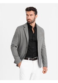 Ombre Clothing - Marynarka męska casual w delikatną kratkę - szara V2 OM-BLZB-0116 - XXL. Okazja: na co dzień. Kolor: szary. Materiał: poliester. Wzór: kratka. Styl: casual #5