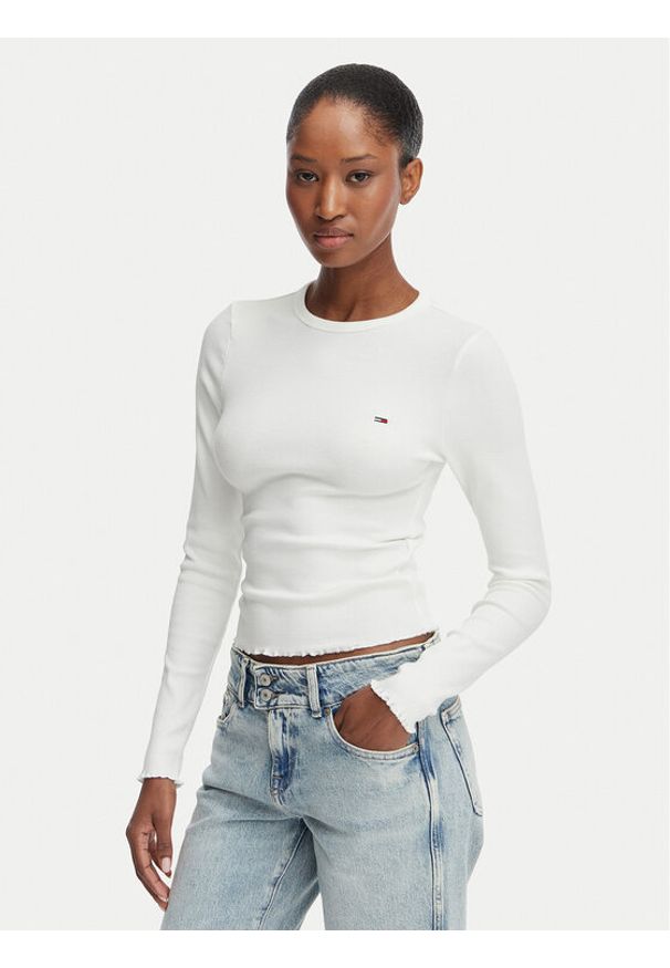 Tommy Jeans Bluzka DW0DW22783 Biały Slim Fit. Kolor: biały. Materiał: bawełna