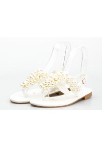 Inna - Sandały japonki z ozdobami białe. Kolor: biały. Materiał: materiał. Wzór: aplikacja. Styl: wakacyjny #3