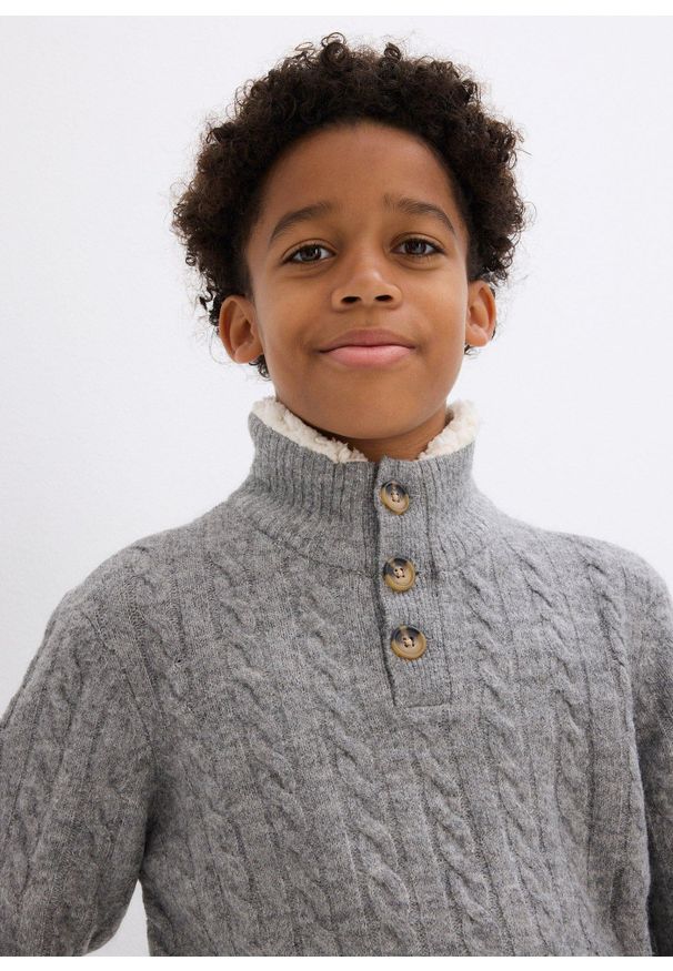 bonprix - Sweter ze stójką. Typ kołnierza: kołnierzyk stójkowy. Kolor: szary