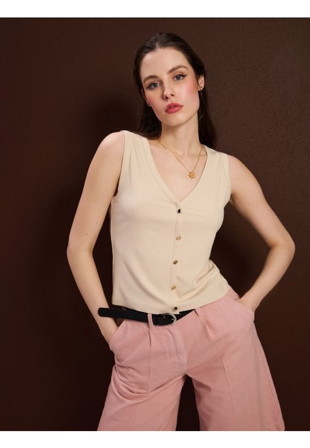 Sinsay - Kamizelka z wiskozą - kremowy. Kolor: kremowy. Materiał: wiskoza