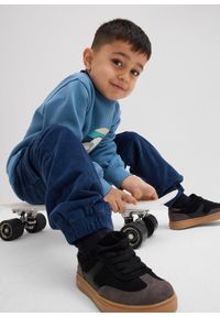 bonprix - Termiczne spodnie z gumką w talii, regular fit, z kieszeniami cargo, ze sztruksu z podszewką z dżerseju. Kolor: niebieski. Materiał: sztruks, jersey #2