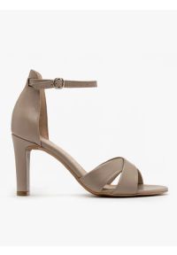Ryłko - Beżowe sandały na szpilce. Kolor: beżowy. Materiał: skóra. Obcas: na szpilce. Styl: street. Wysokość obcasa: średni #1